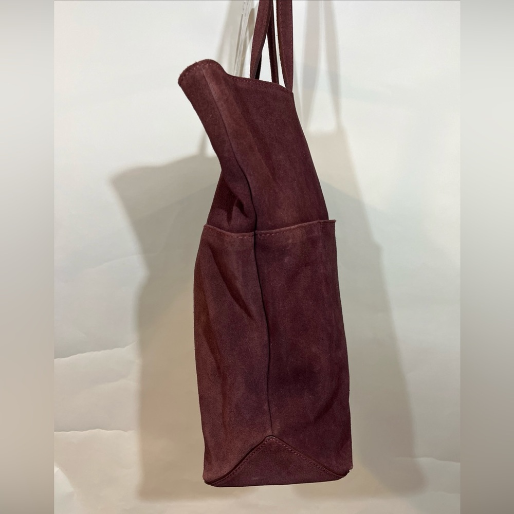 Garnet Hill Shoulder Tote Bag Suede Large Aubergine Made in Italy - Picture 2 of 9